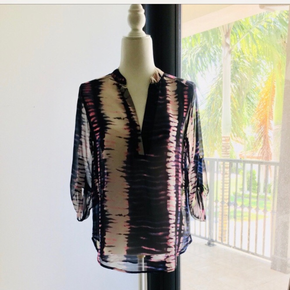 Pink black white  and blue blouse